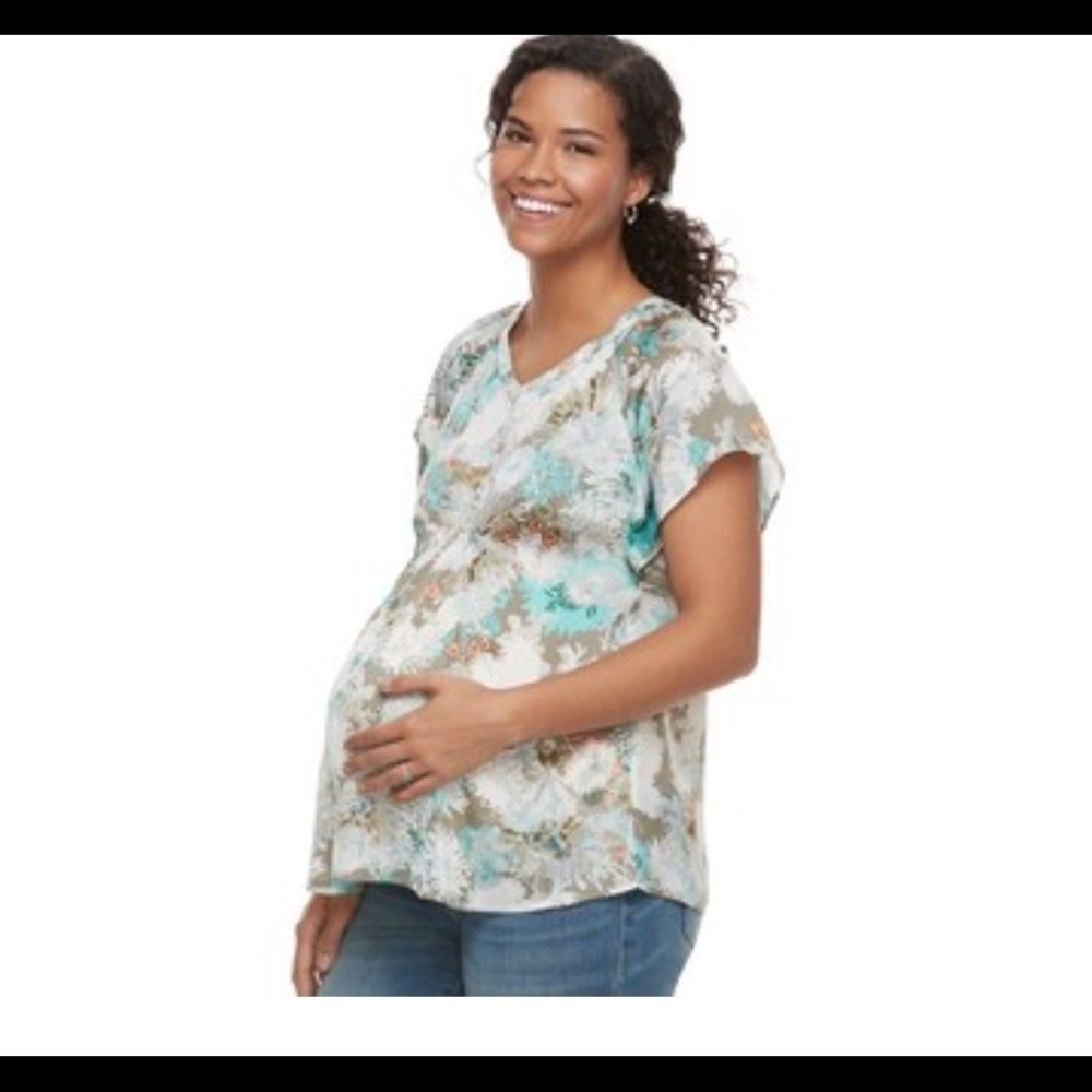 A:glow maternity satin textured short sleeve top